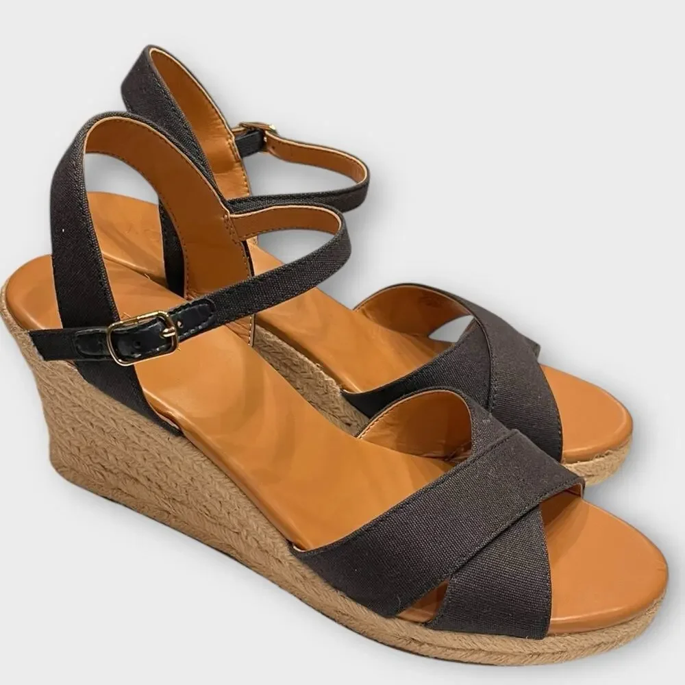 J. CREW Peep-toe wedge Women Sandals Size US 8 Navy espadrille Casual